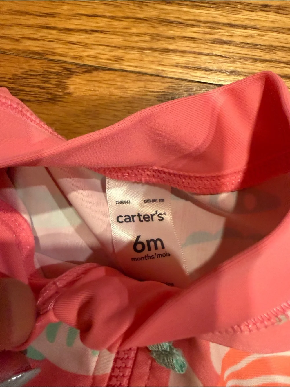 Carters size 6m Girls Pink Fish Print Short Sleeve Swim Romper